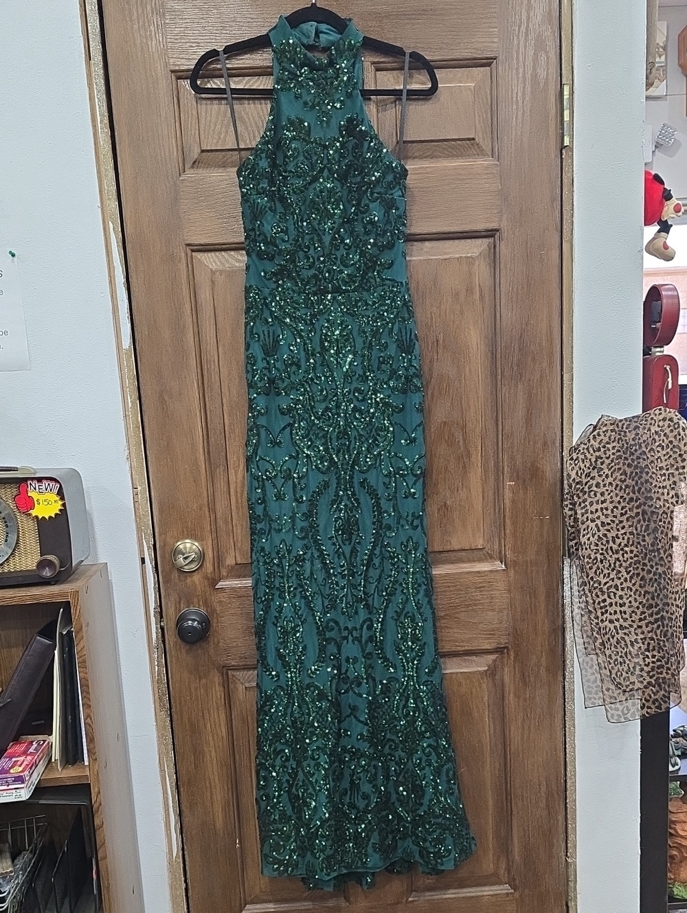 B. Darlin Hunter Green Sequin Halter Dress